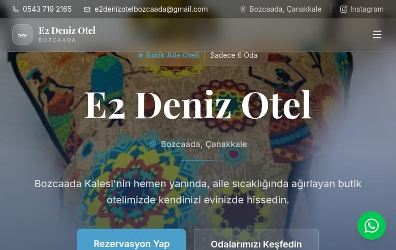 E2 Deniz Otel Bozcaada — Dijital Dönüşüm & Web Tasarım
