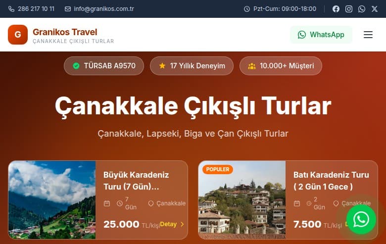 Granikos Travel — Tur Rezervasyon Platformu & Dijital Pazarlama